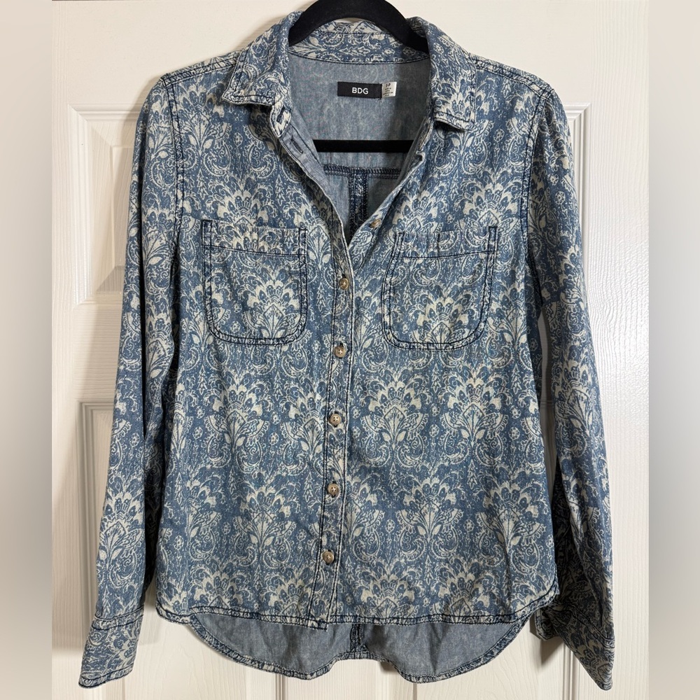 BDG Urban Outfitters Paisley Floral Denim Button Down